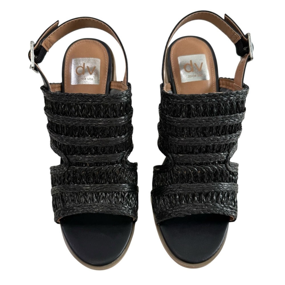 DV Dolce Vita Rian Black Woven Straw Slingback Mule Sandals Size 8 - Picture 5 of 16